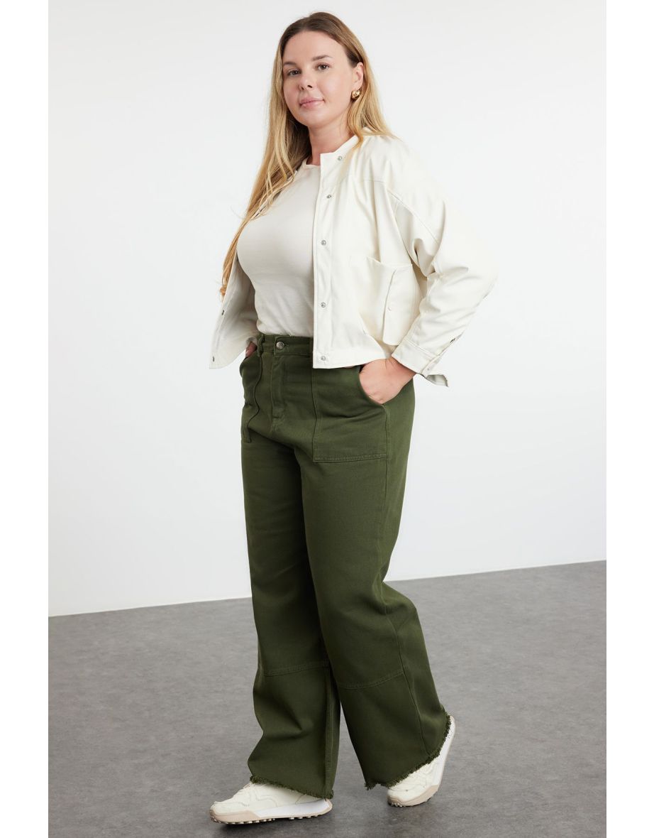 Khaki High Waist Wide Leg Plus Size Jeans