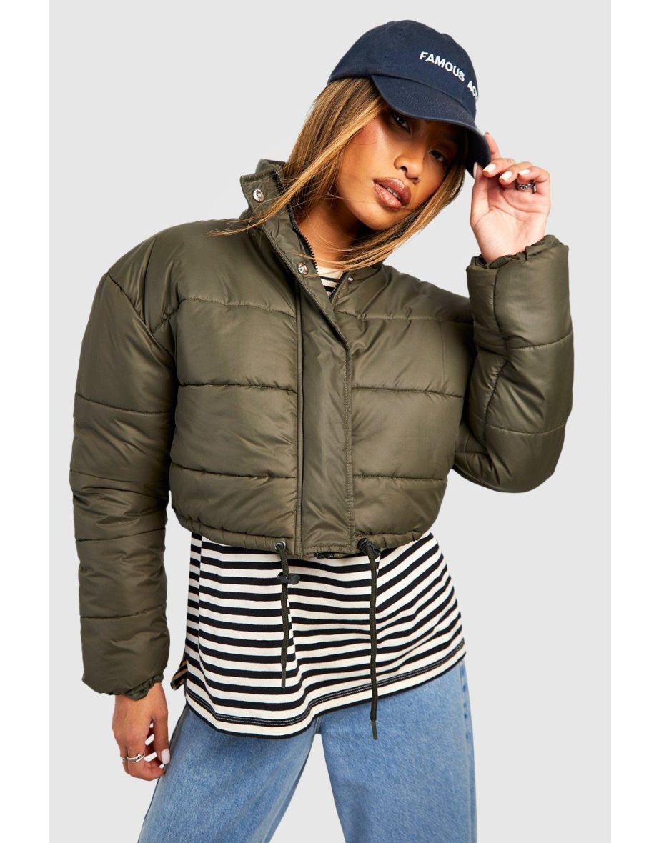 Khaki cropped puffer jacket best sale