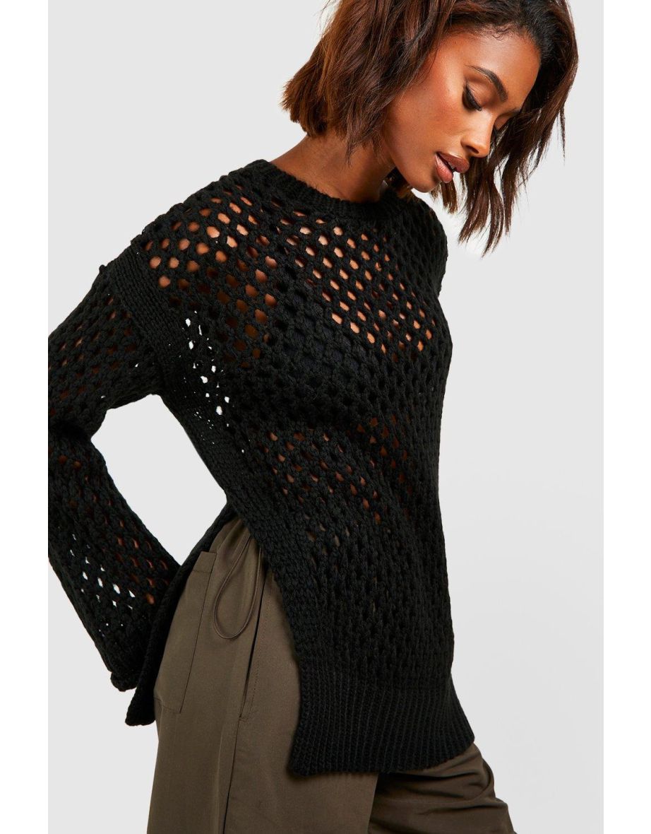 Oversized Crochet Jumper - black - 3