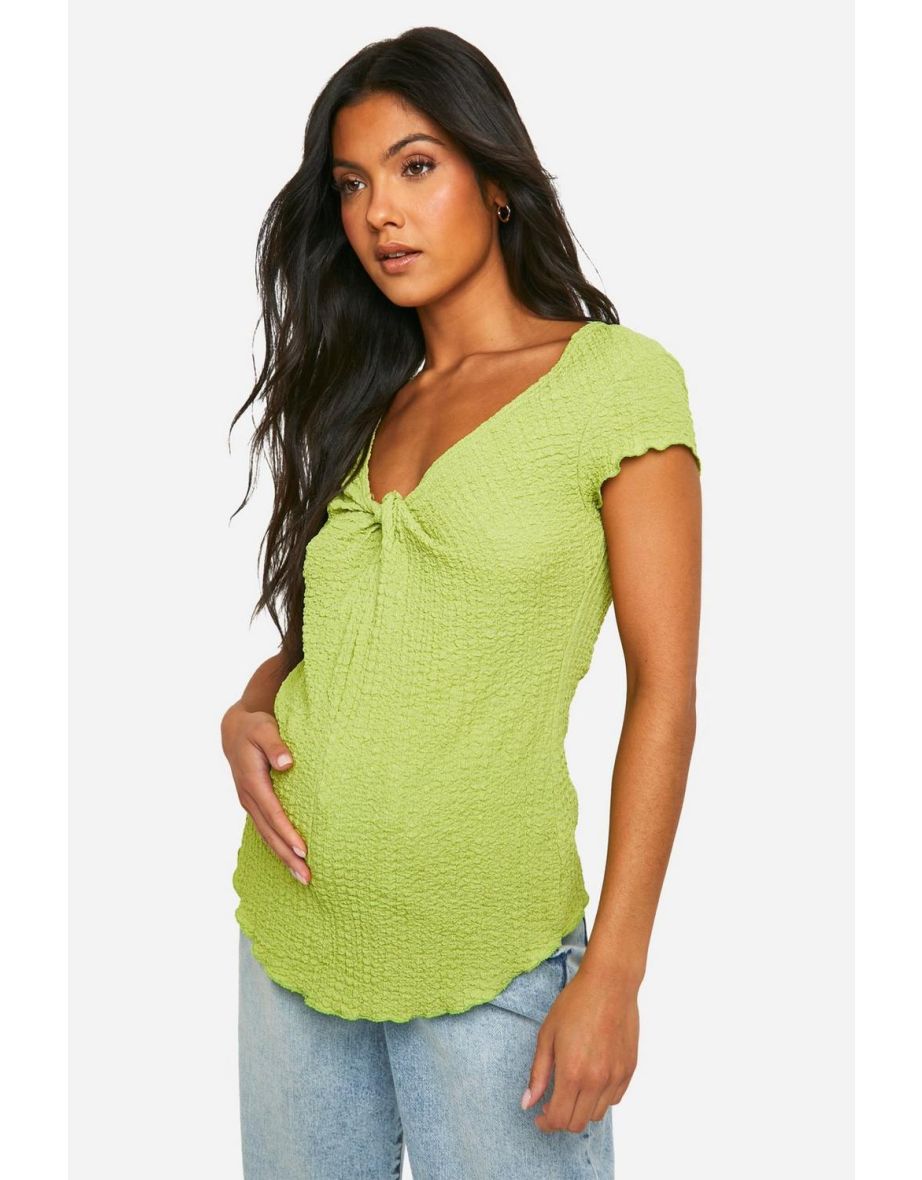Maternity Textured Knot Front T-shirt - lime