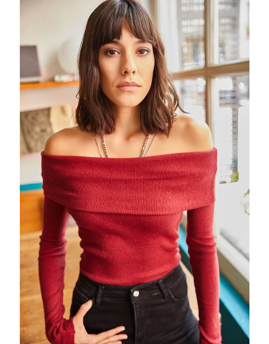 Women's Claret Red Madonna Collar Sharding Camisole Camisole