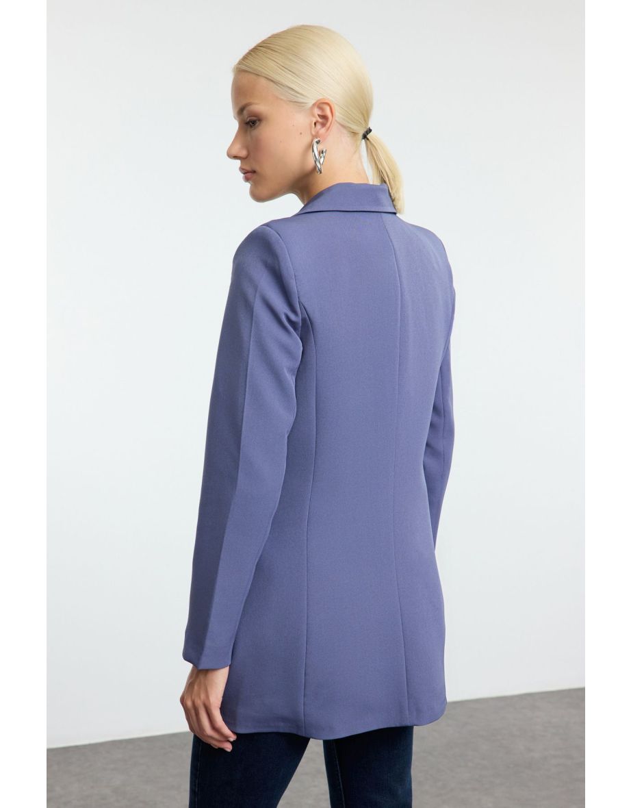Indigo Lined Double Breasted Blazer Jacket - 4