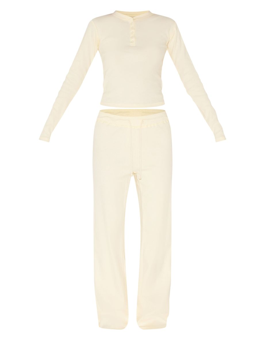 Lemon Ribbed Long Sleeve Long Pj Set - 4