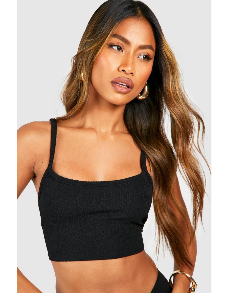 Ribbed Cropped Strappy Top - black - 3