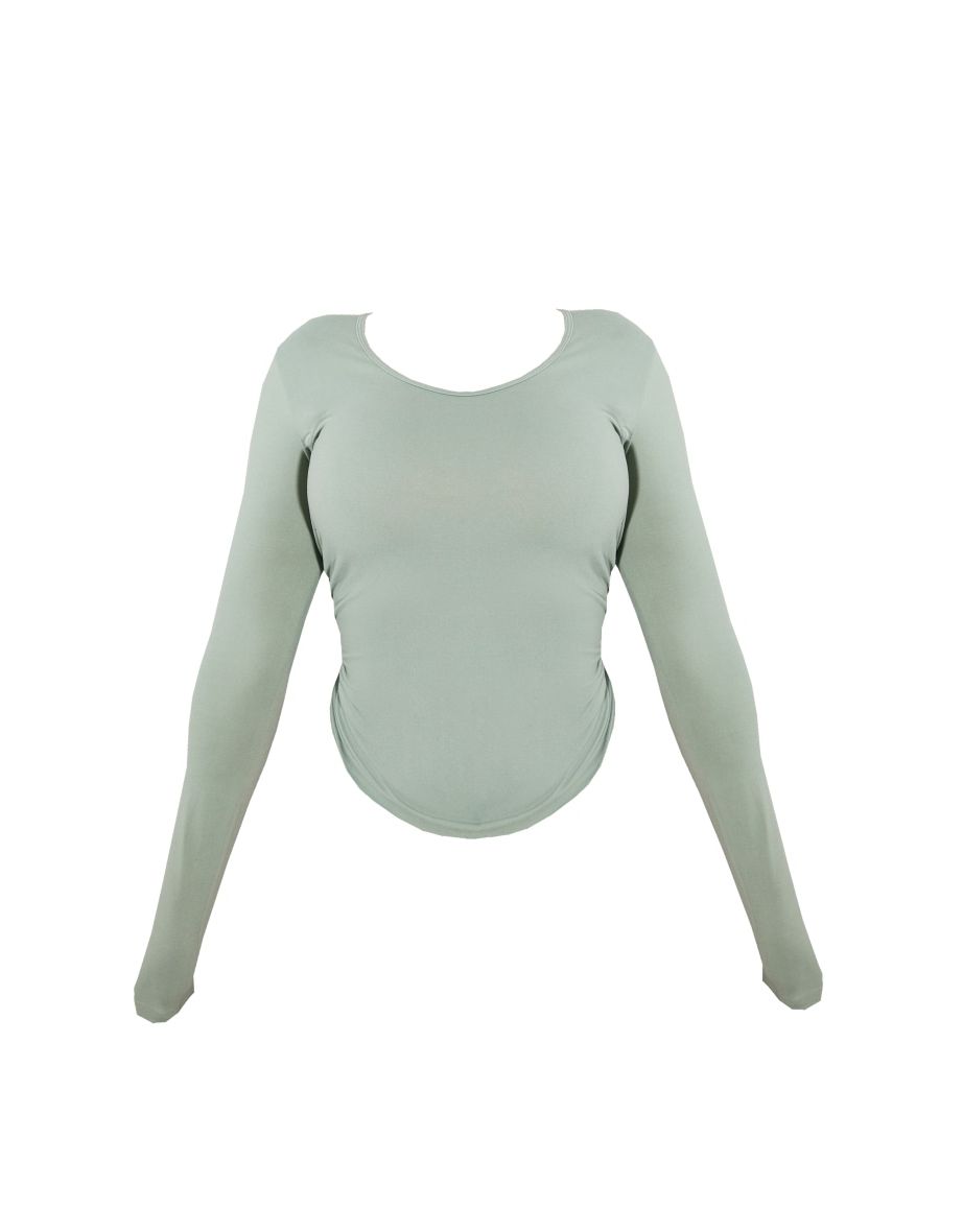 Shape Sage Green Stretch Seamless Long Sleeve Longline Top - 3