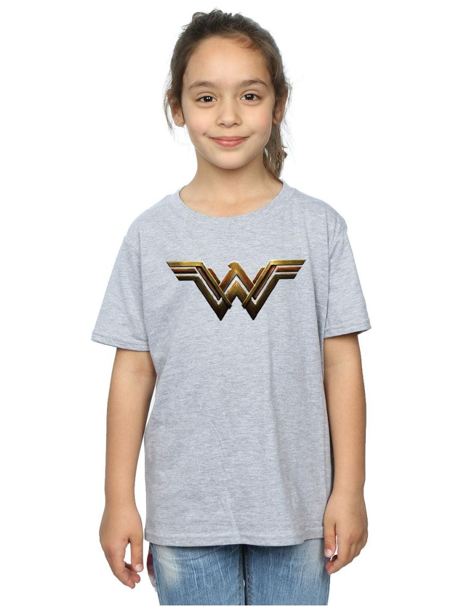 Wonder Woman Girls Logo Cotton T-Shirt - Sports Grey