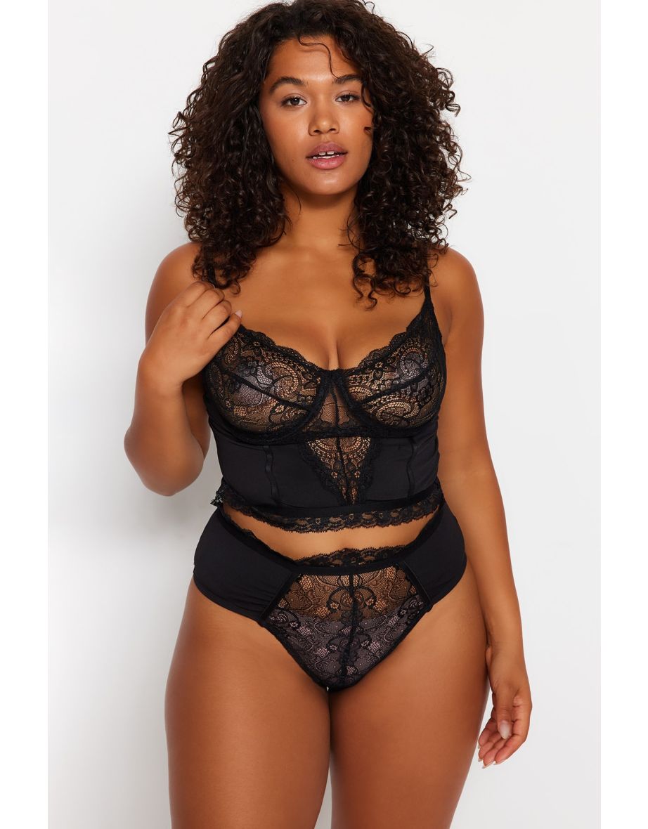 Plus Size Underwear Set - Black - Plain