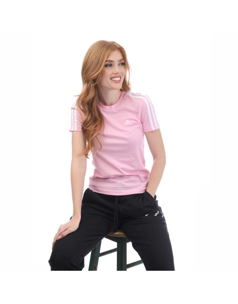 Women's adidas Essentials Slim 3-Stripes T-Shirt in Pink - 4