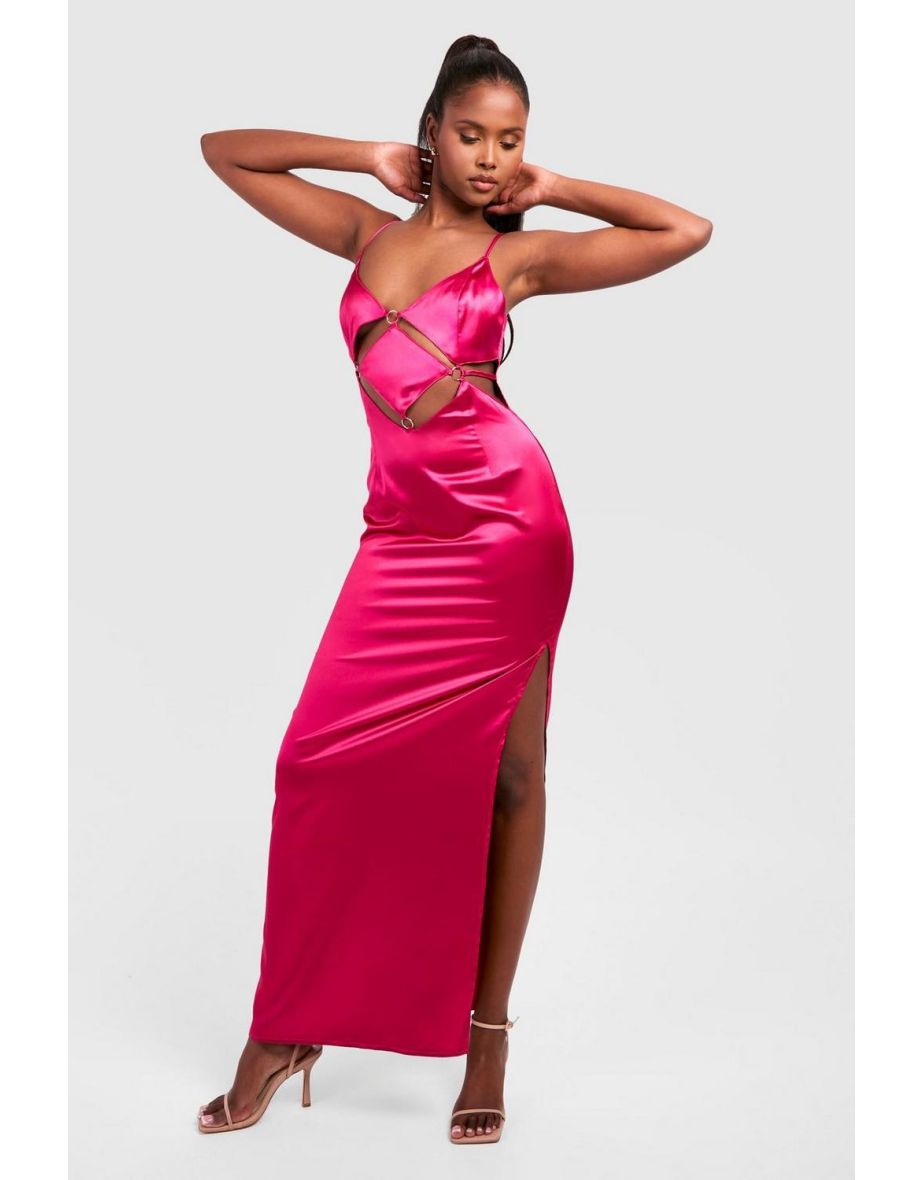 Shop Satin Strappy Cut Cut Out Maxi Slip Dress hot pink Online in Bahrain VogaCloset