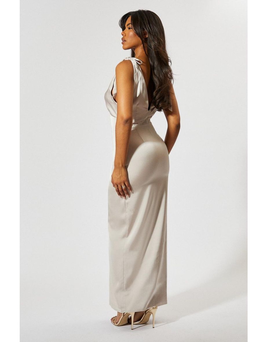 Premium Satin Tie Shoulder Bridesmaid Dress - 3