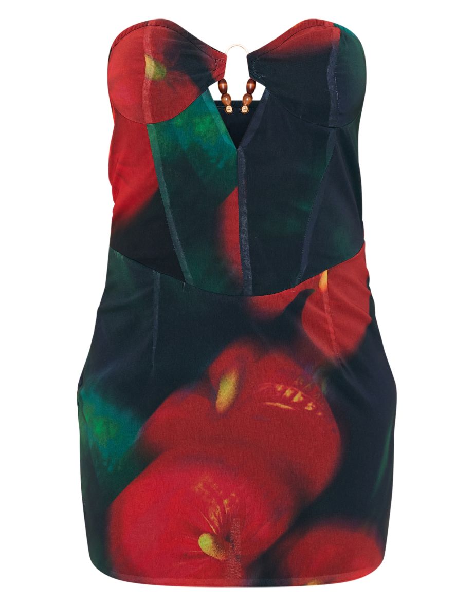 Multi Chiffon Printed Corset Bandeau Mini Dress - 4