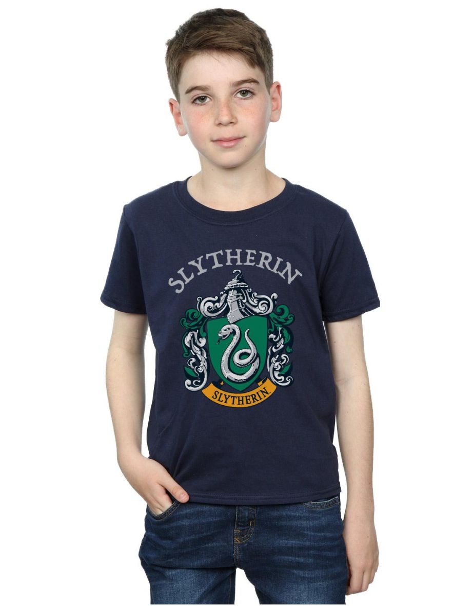 Harry Potter Boys Slytherin Crest T-Shirt - Navy Blue