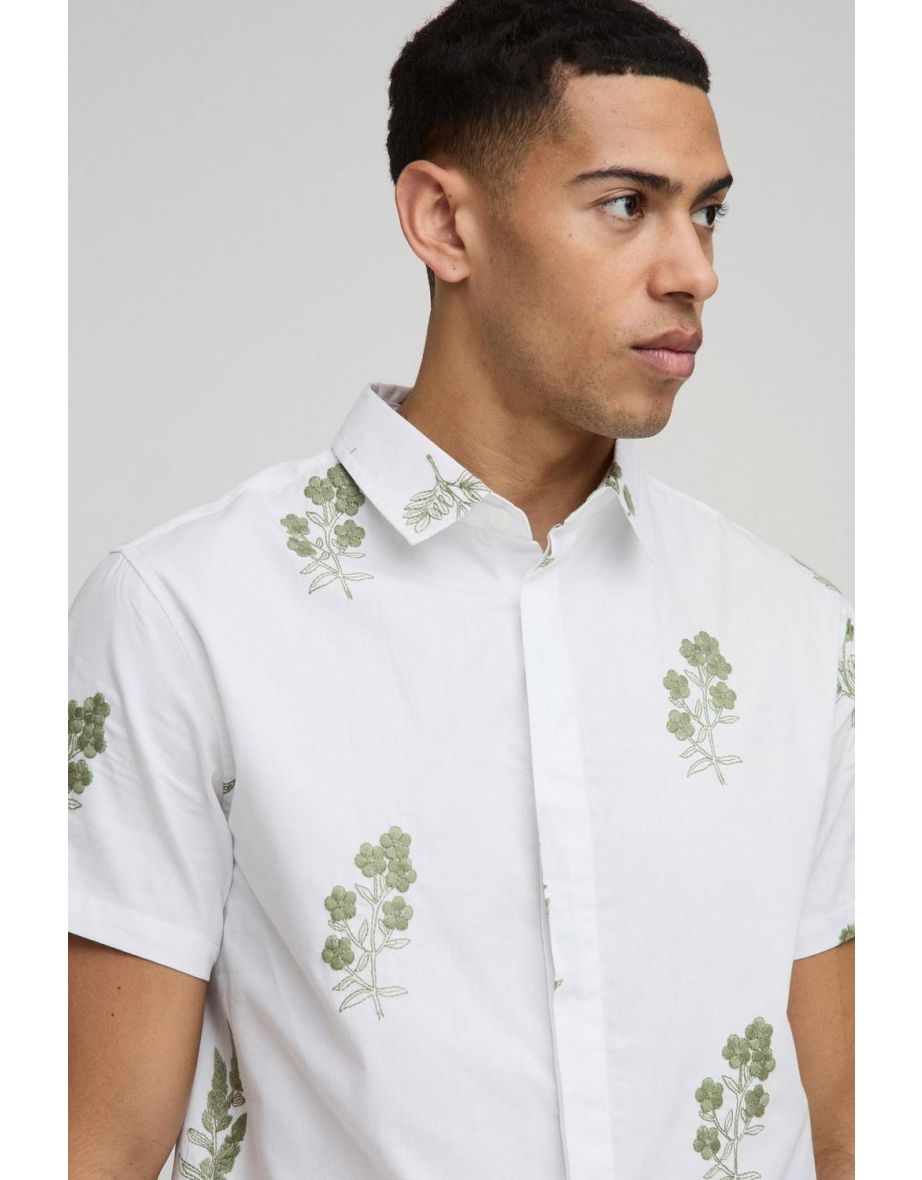 Regular Fit 3d Embroidery Concealed Placket Shirt - white - 2