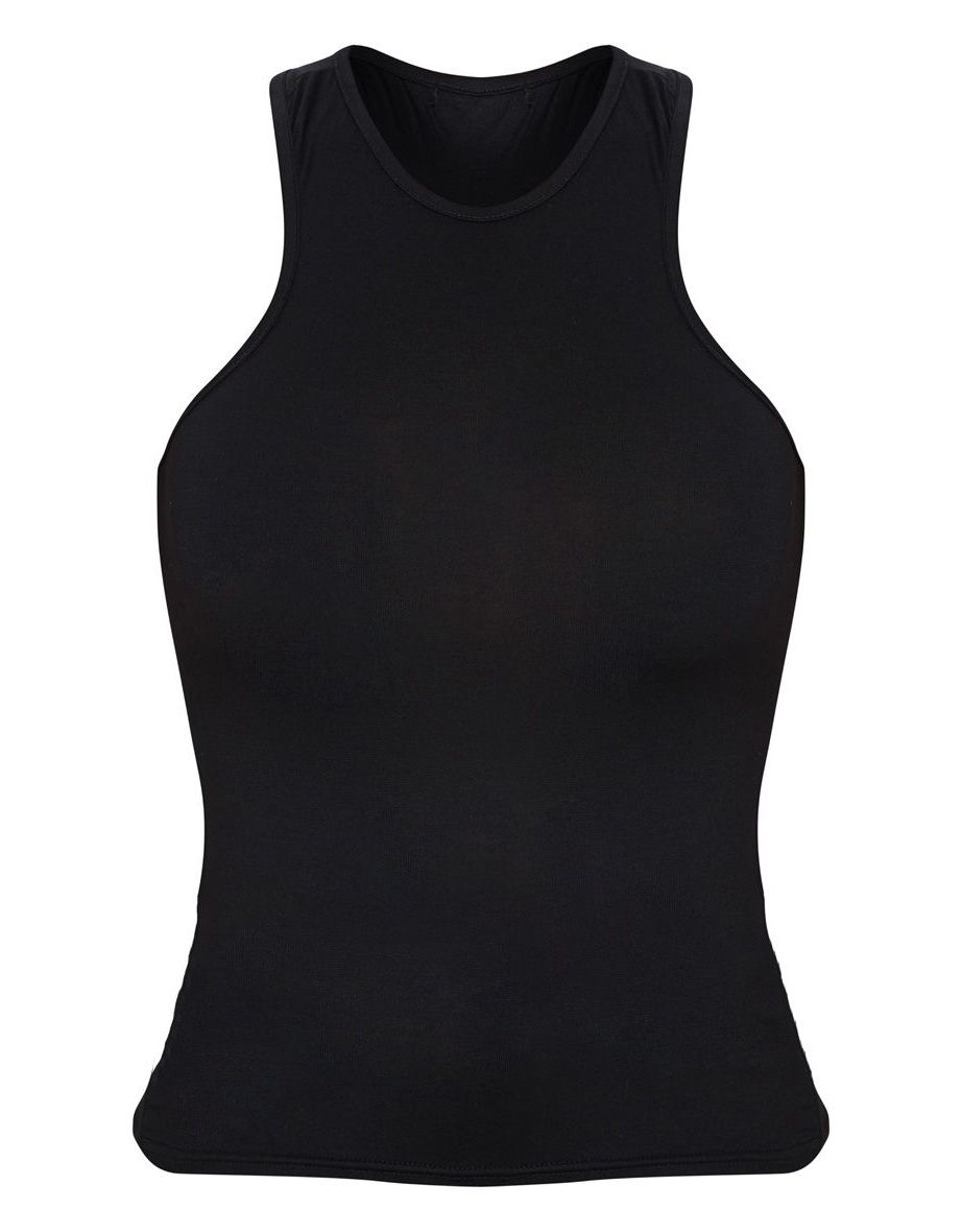 Black Racer Neck Long Vest Top - 4