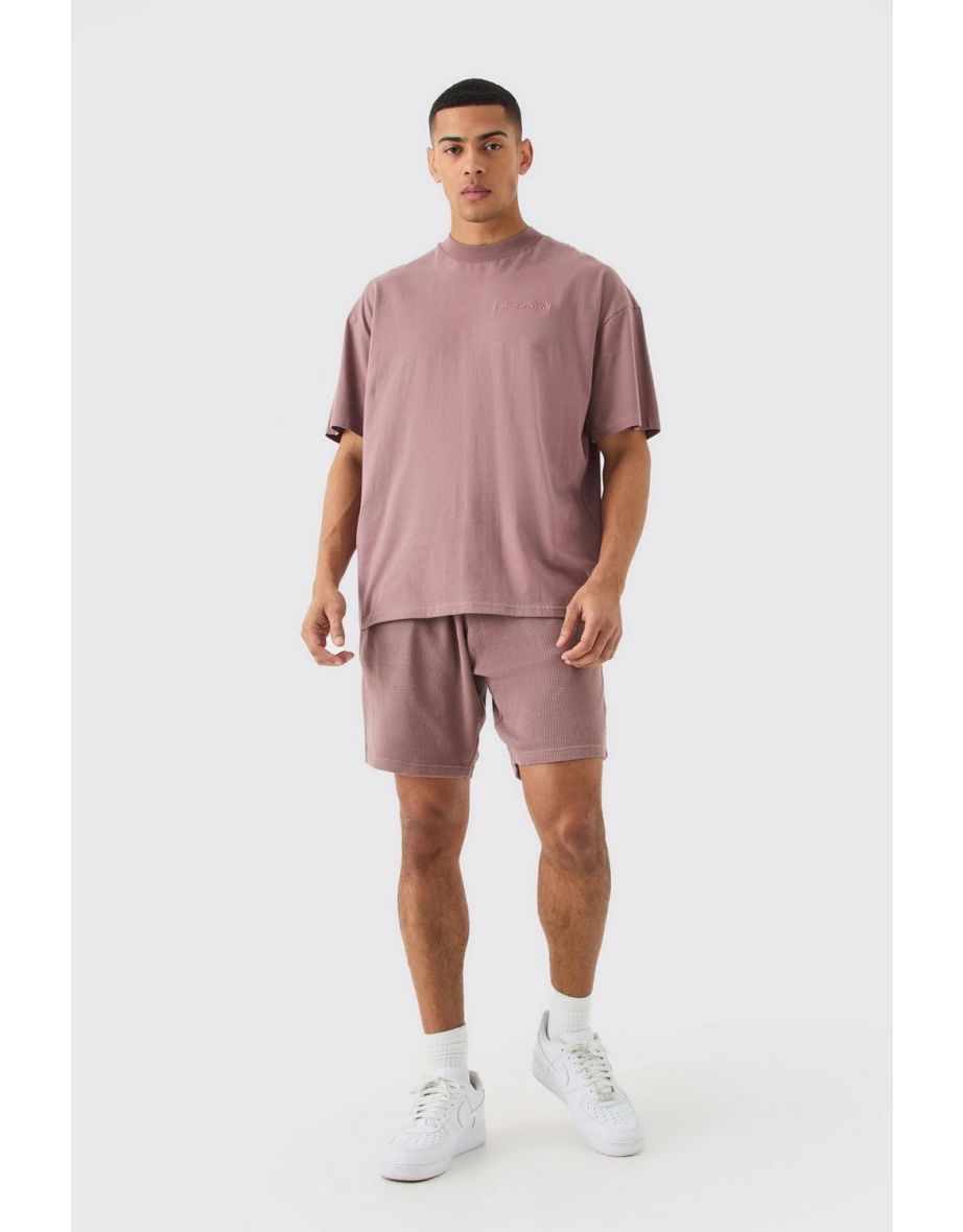 Relaxed Mid Length Waffle Short - mauve - 2