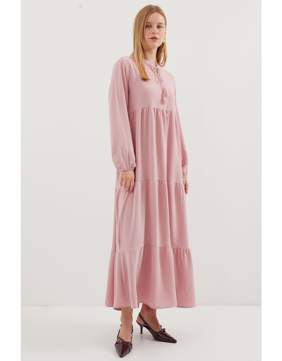 Collar Lace-Up Hijab Dress - A. Pink