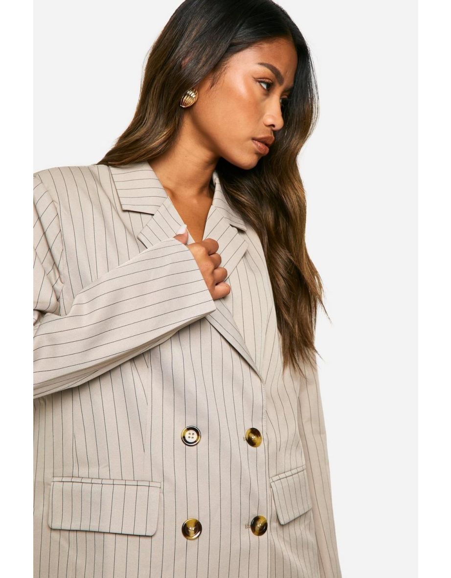 Tonal Pinstripe Oversized Double Breasted Tailored Blazer - 3