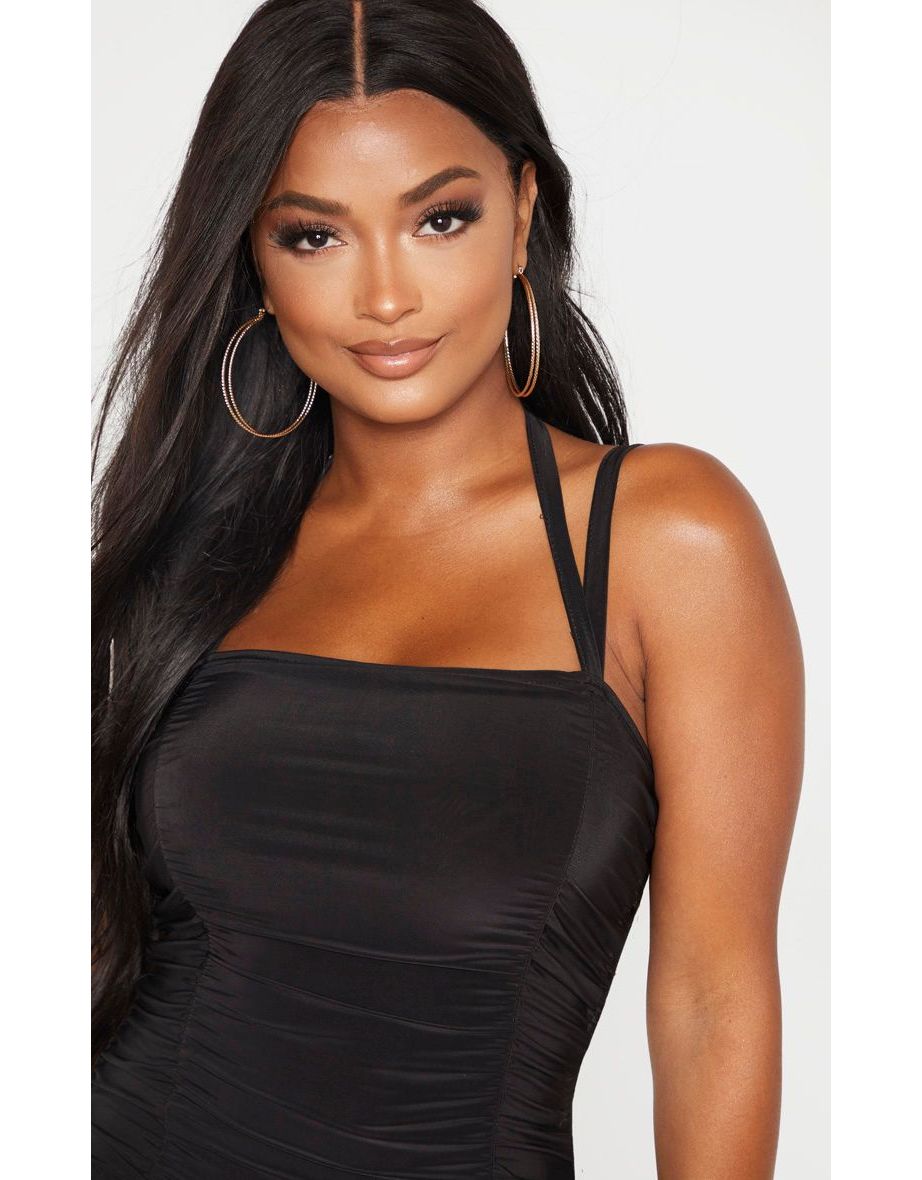 Ruched front strappy bodycon dress store