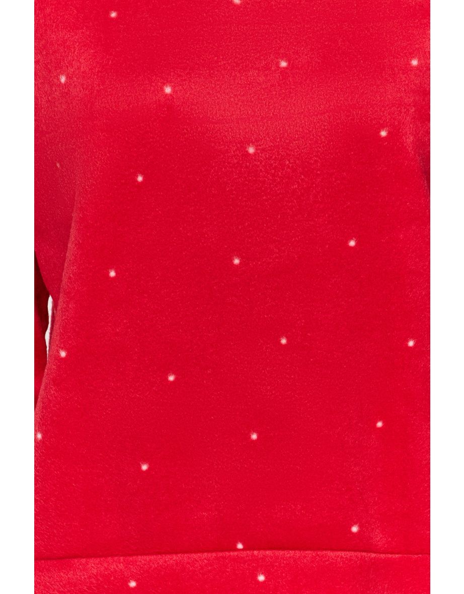 Red Polka Dot Velvet Tshirt-Pants and Knitted Pajamas Set  . - 7
