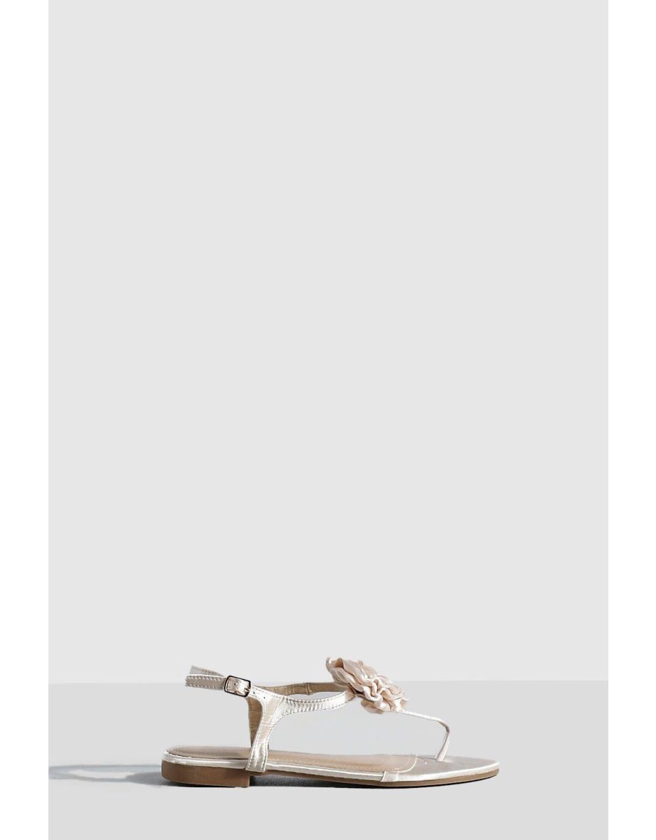 Rose Detail Sandals - champagne
