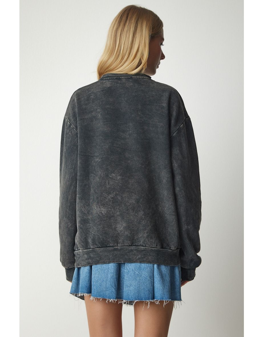 Women's Anthracite Printed Oversized Shark Sweatshirt - 5