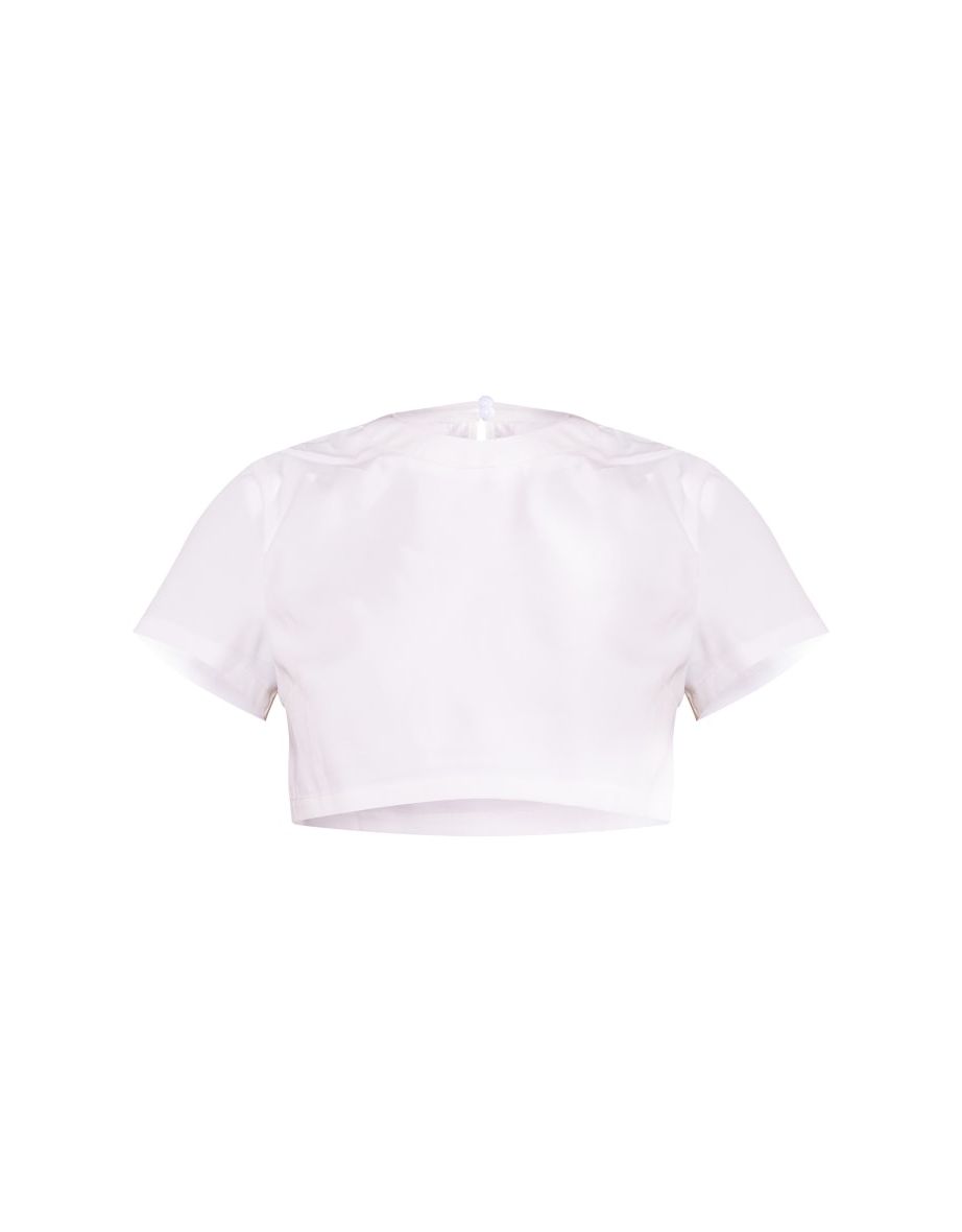 White Cotton Boxy Crop Top - 4