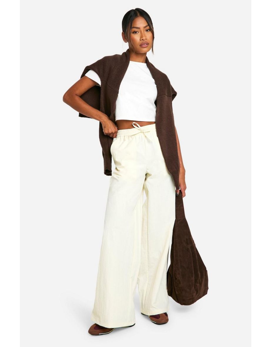 Nylon Drawstring Waist Straight Leg Cargo Trouser - butter