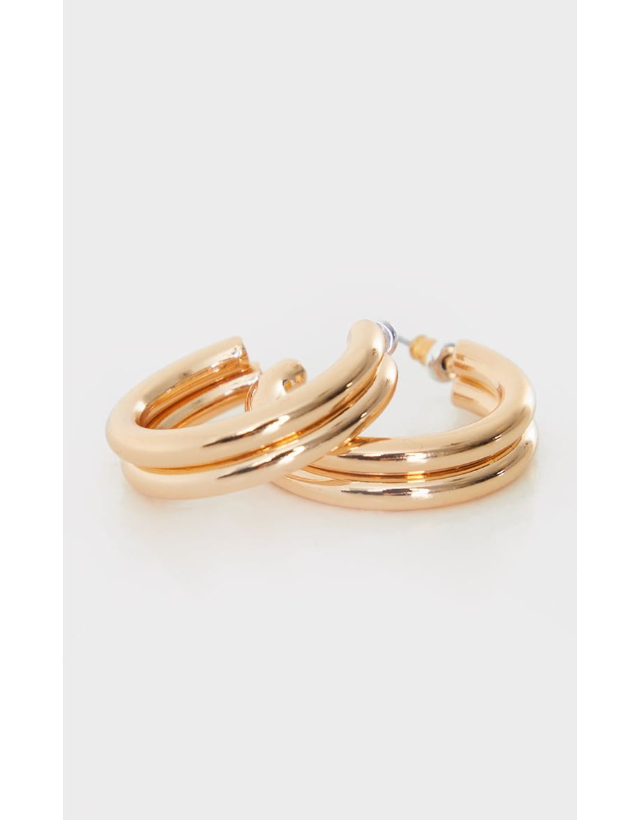 Gold Mini Chunky Double Hoop Earrings - 2