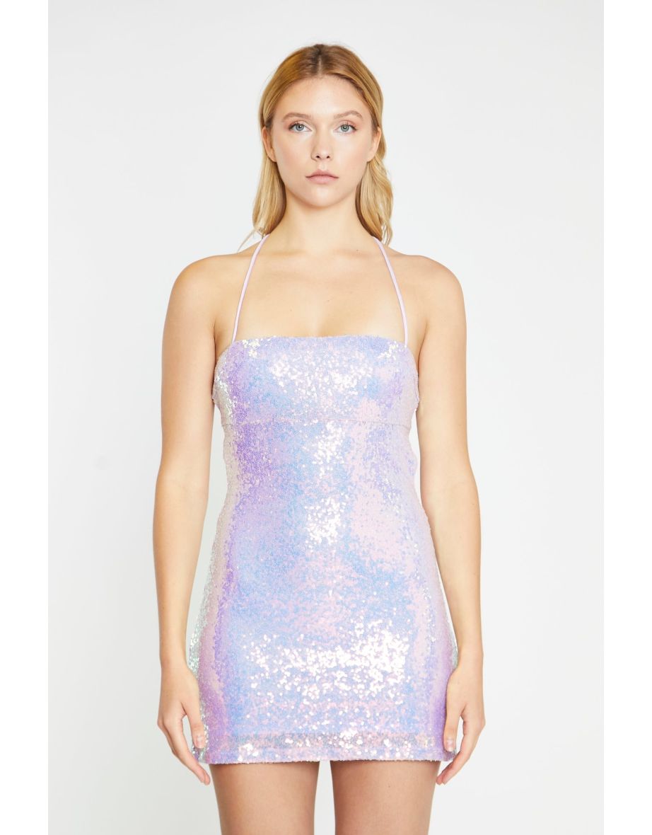 Pale-Lilac Iridescent Tie-Back Mini-Dress