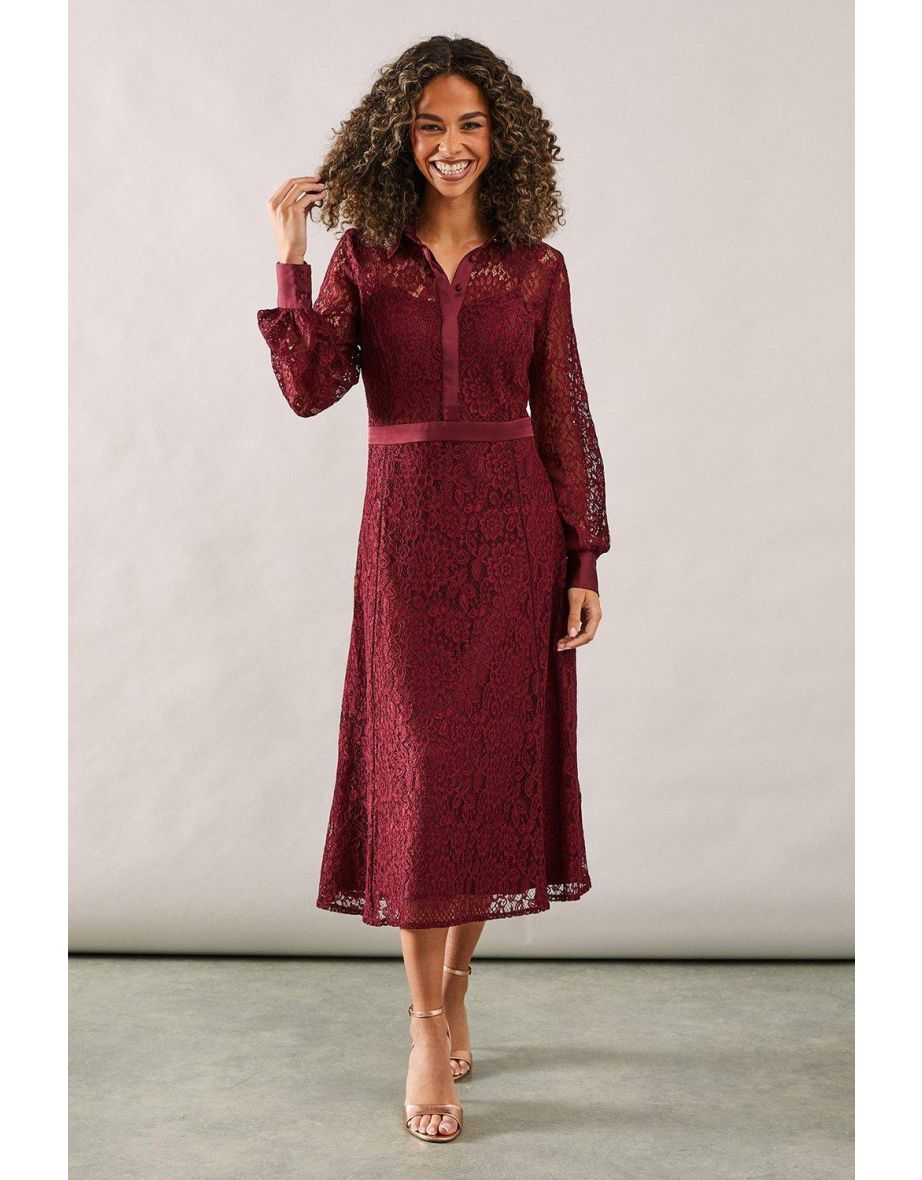 Occasion Lace Collared Midi Dress