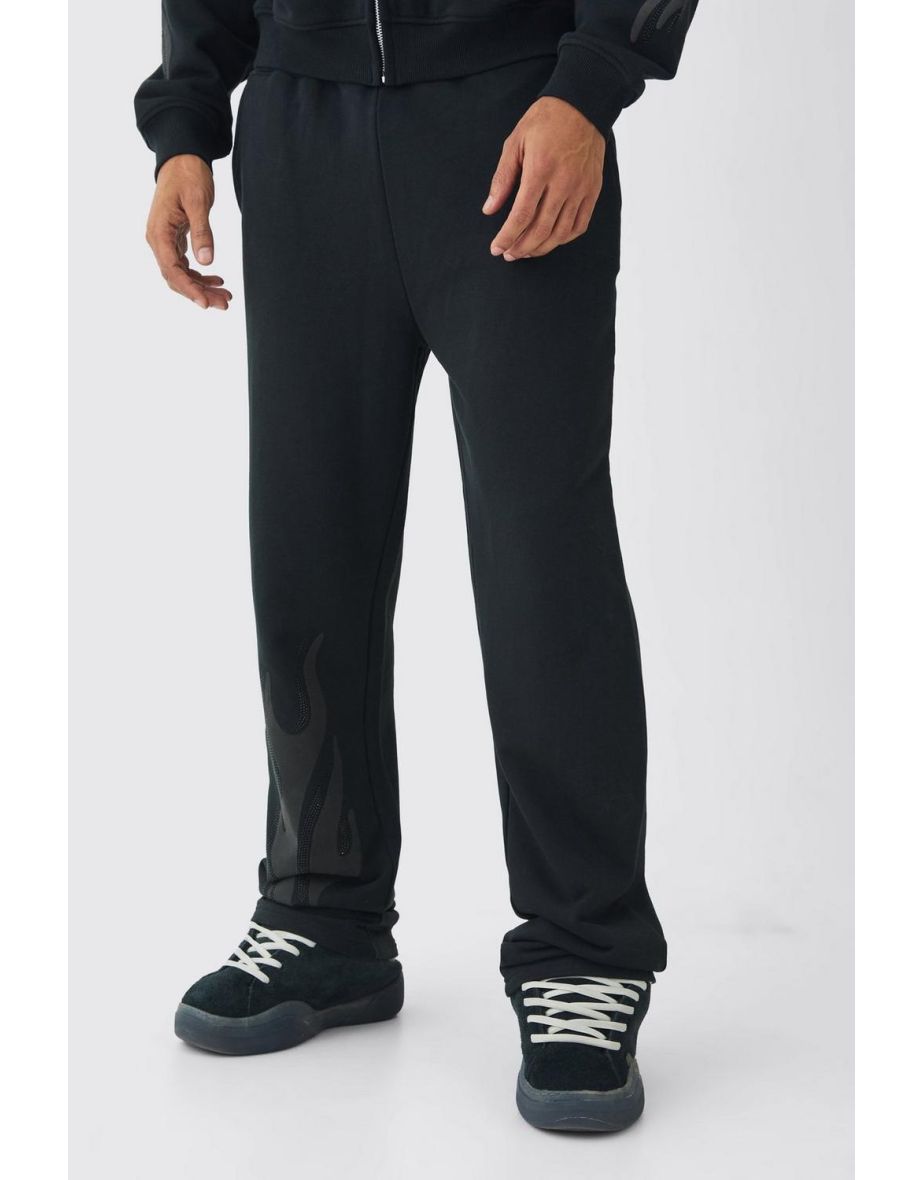 Relaxed Flame Rhinestone Loopback Jogger - black