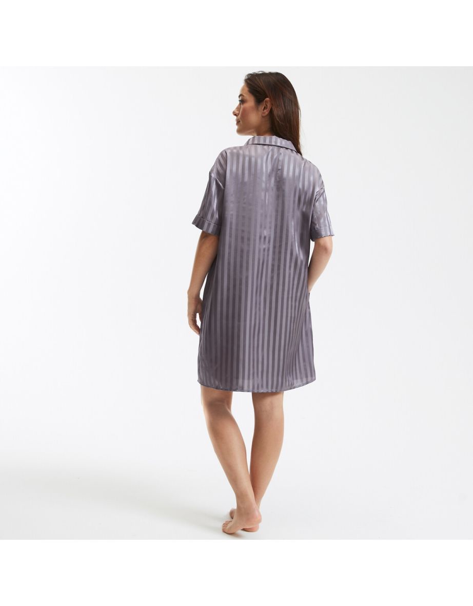 Striped Satin Nightshirt with Short Sleeves - 4