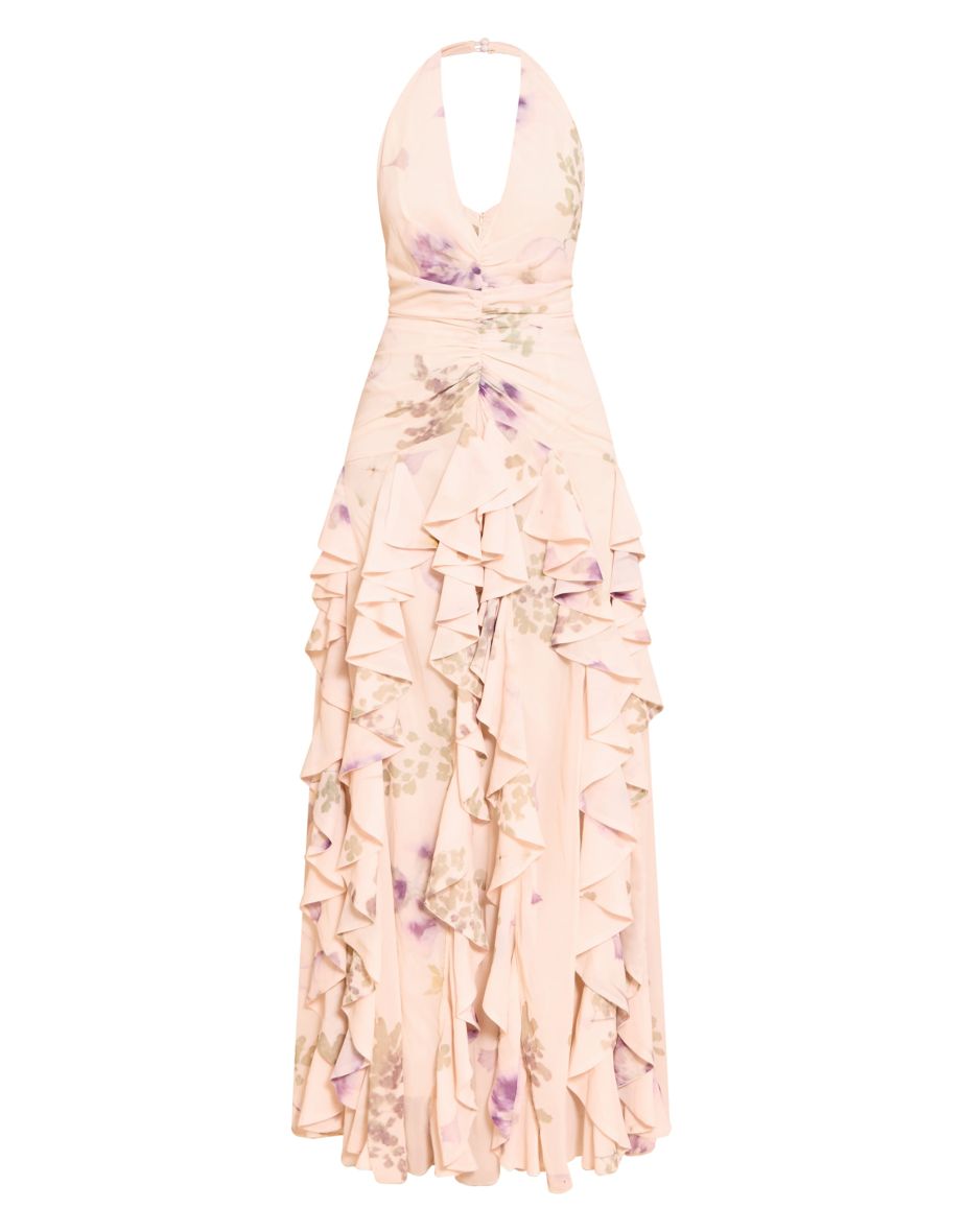 Stone Plunge Ruched Frill Detail Maxi Dress - 4