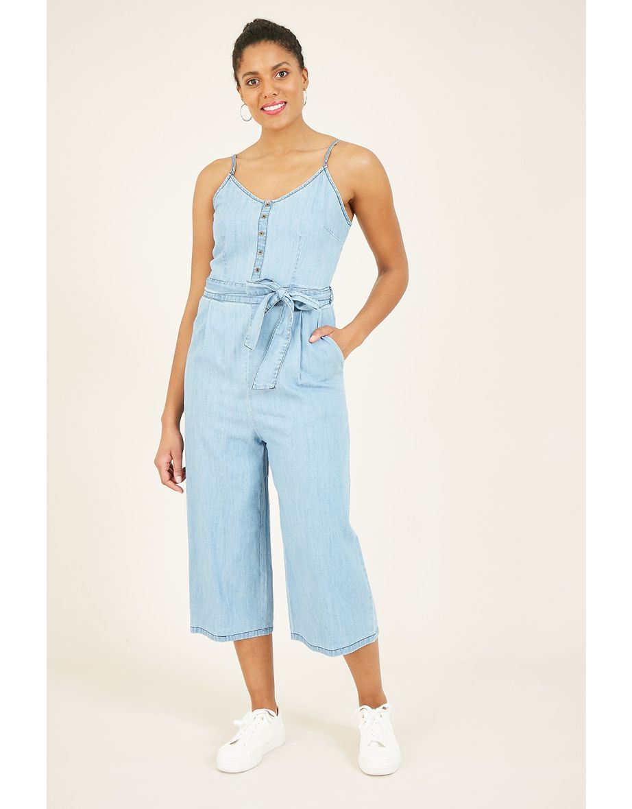 Denim cheap strap jumpsuit