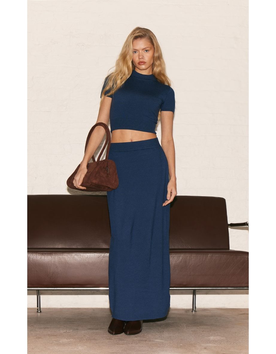 Navy Basic Knit Maxi Skirt