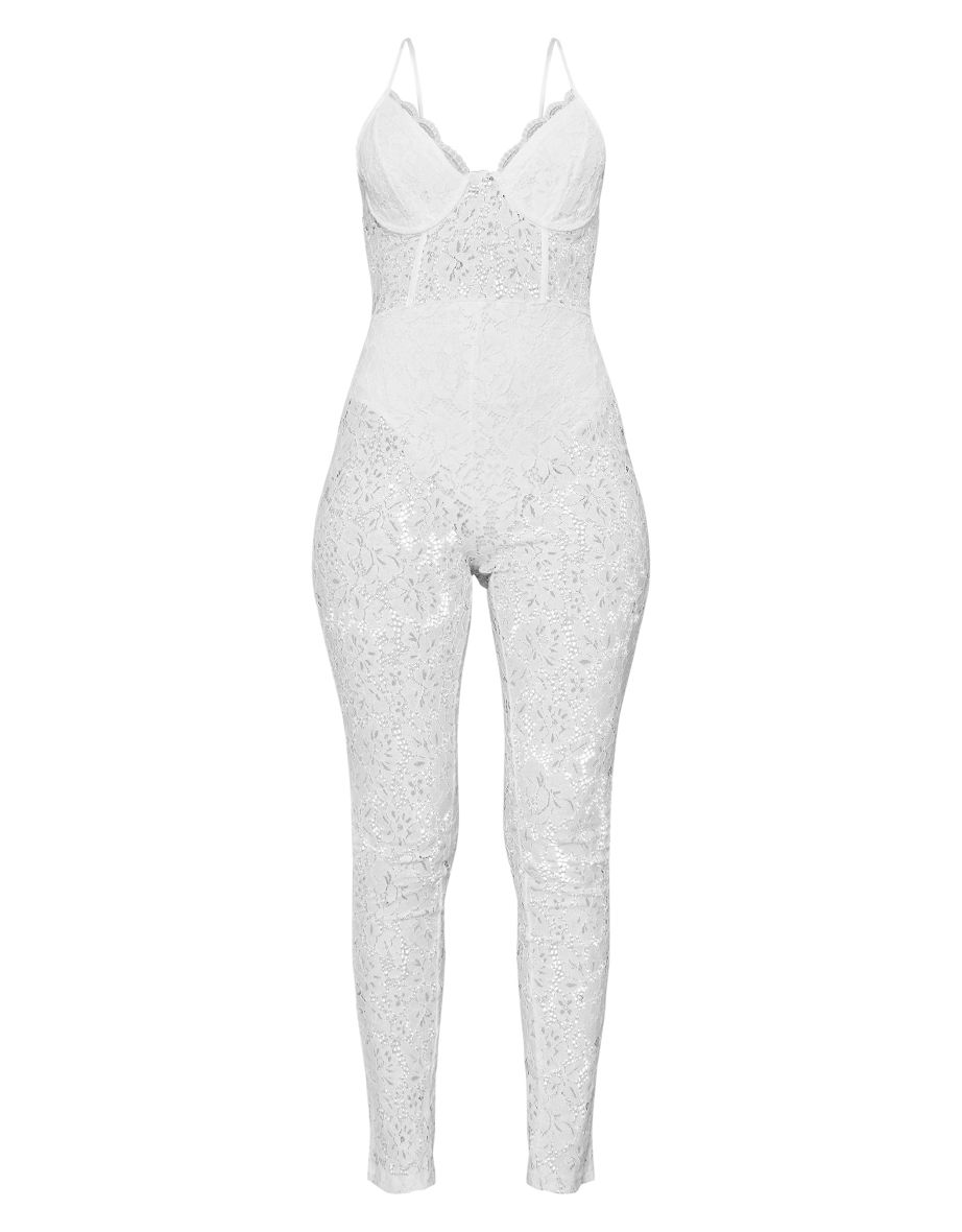 Petite White Woven Lace Jumpsuit - 3
