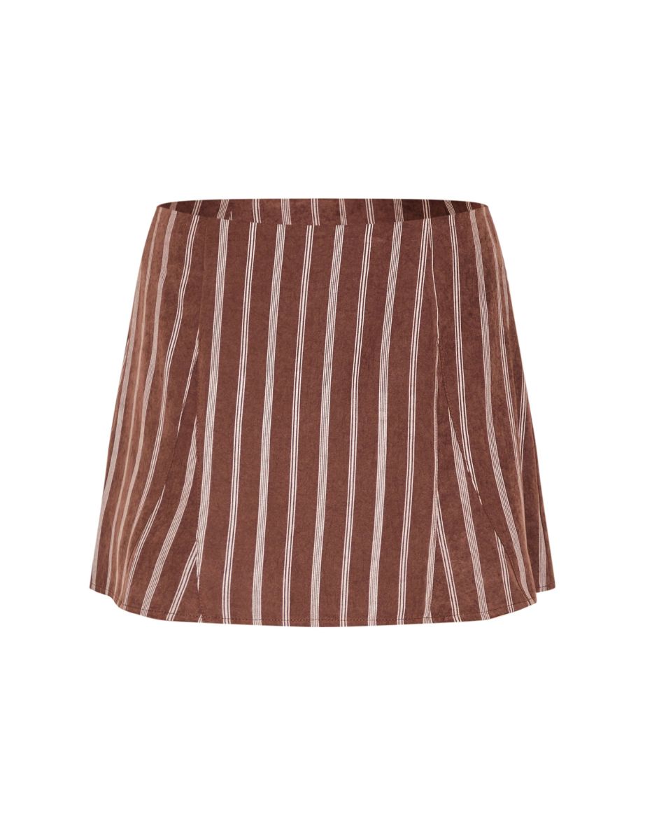 Dark Chocolate Pinstripe Peach Skin Flippy Mini Skirt - 5