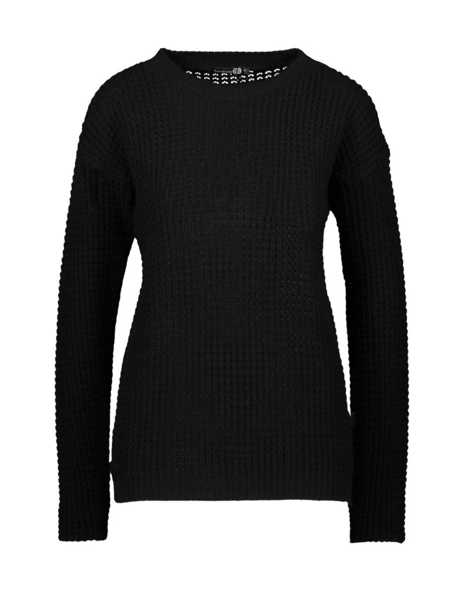 Tall Basic Waffle Knitted Jumper - black - 1