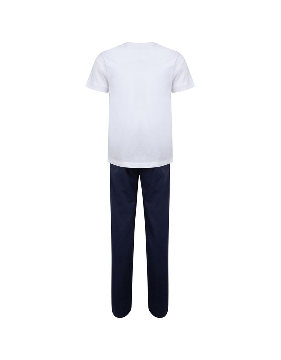 Towel City Girls Long Pyjamas - White/Navy - 1