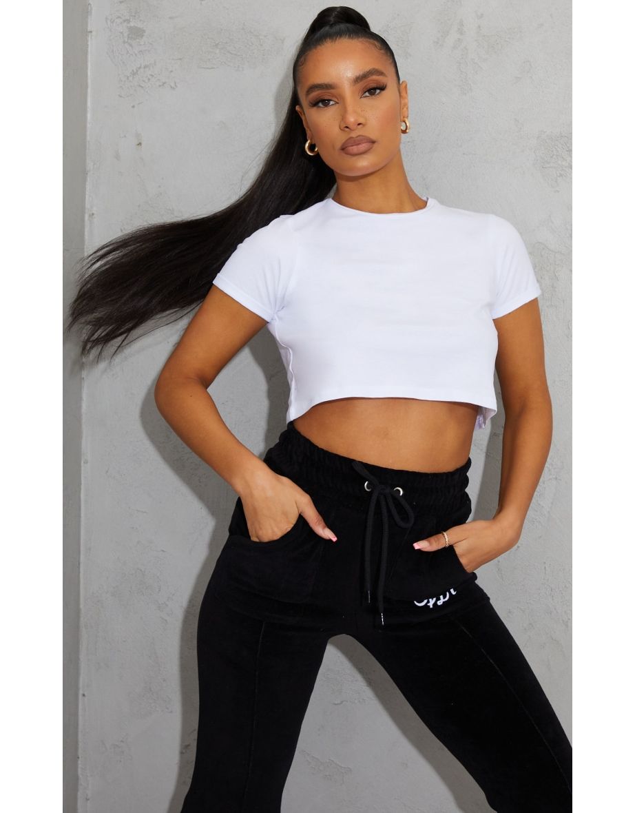 Basic Roll Sleeve White Crop Top