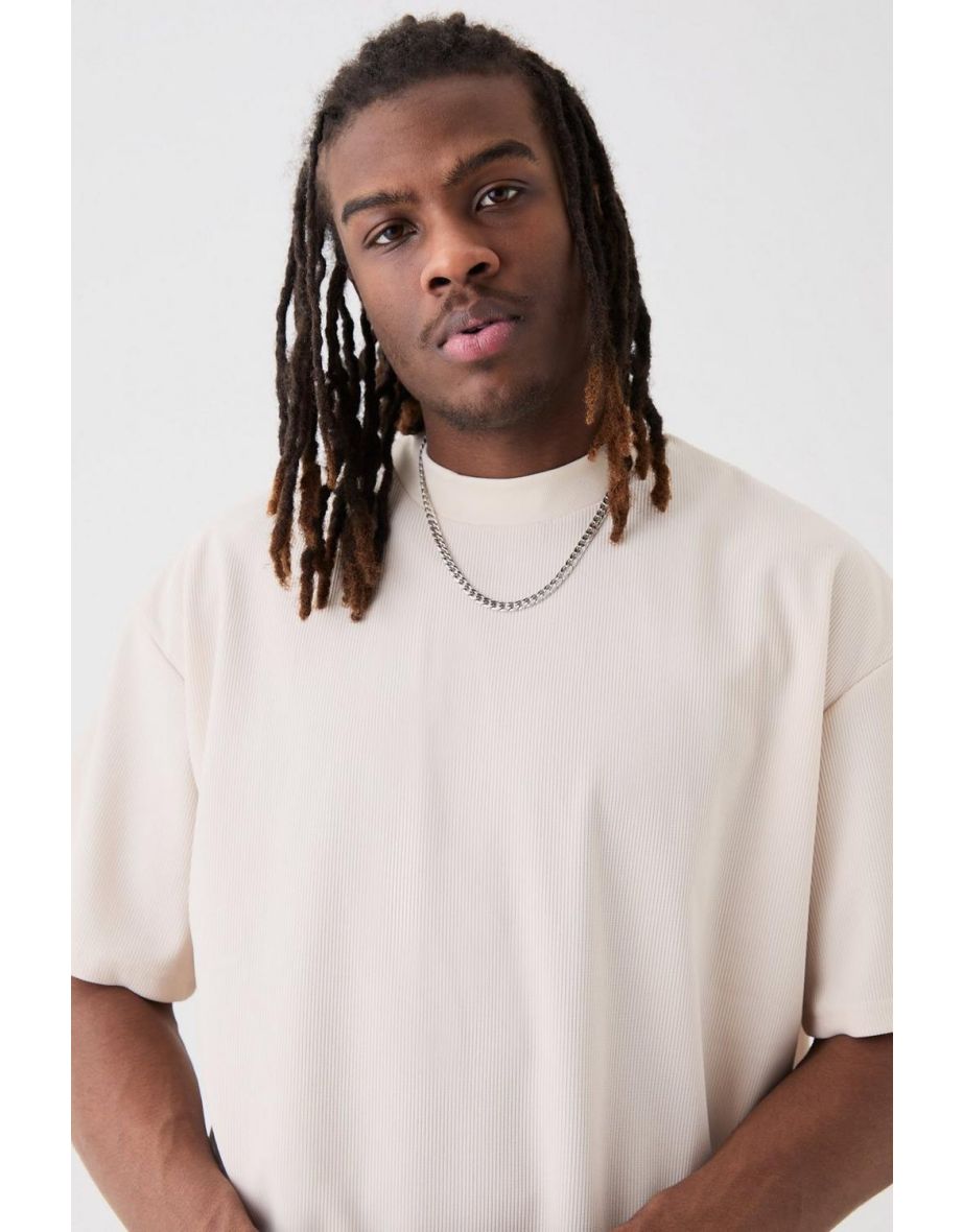 Oversized Ex Neck Ottoman T-shirt - peach - 2