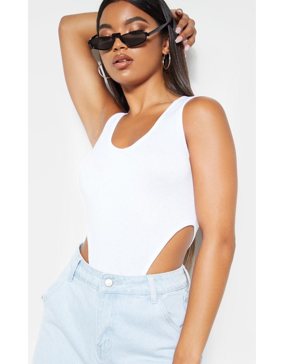 White Scoop Neck High Leg Bodysuit - 4