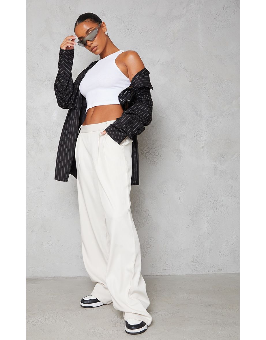Recycled White Basic Soft Rib Cropped Vest