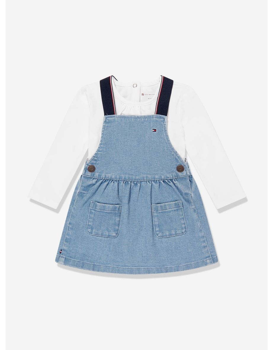 Baby Girls Denim Dungaree Dress in Blue
