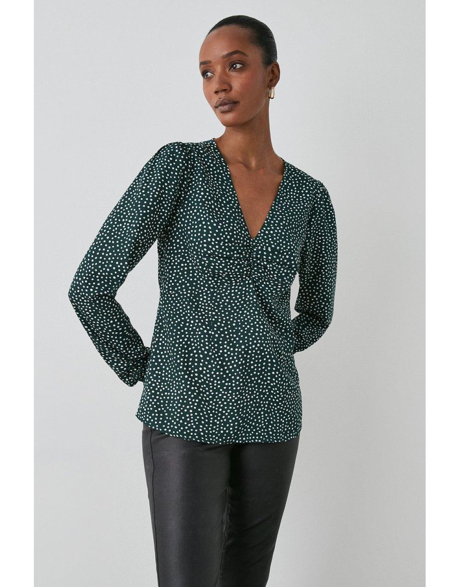 Green Spot Ruched Front Top - green