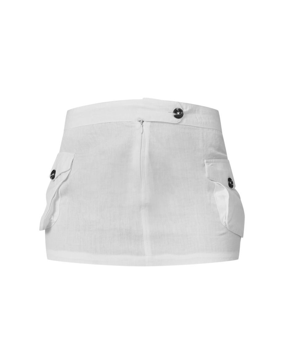 Cream Linen Look Low Rise Micro Mini Cargo Skirt - 5