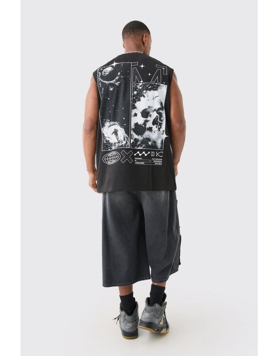 Oversized Man Space Printed Tank - black - 2