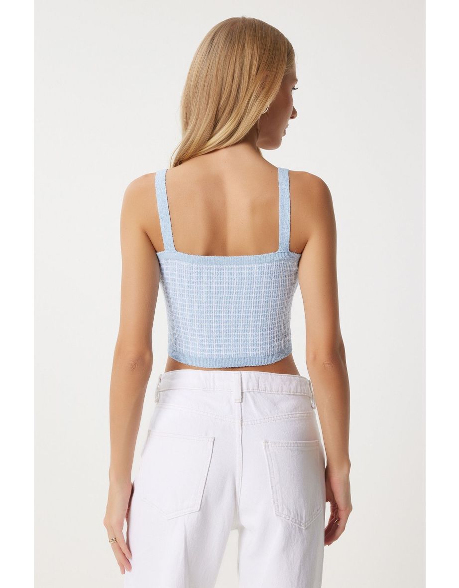 Women's Baby Blue Knitwear Crop Cardigan Set - 6