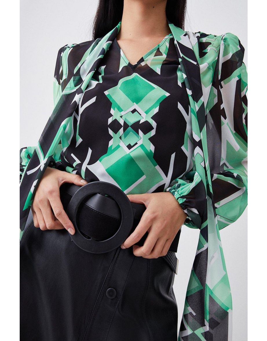 Jigsaw Geo Georgette Tie Neck Blouse - 2