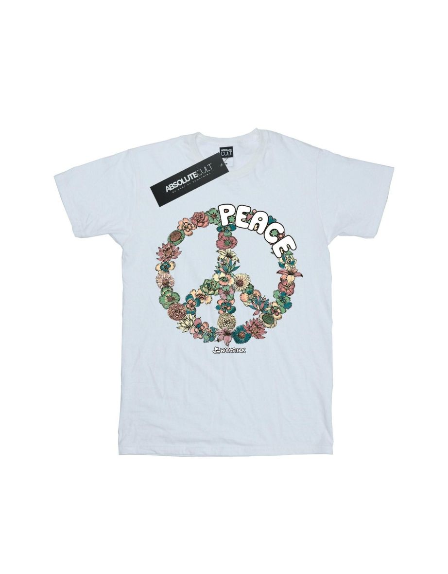 Woodstock Girls Floral Peace Cotton T-Shirt - White